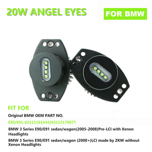 ZXREEK 20W LED Angel Eyes Bulb Marker Light Halo Ring 6500K Xenon White For 3 Series E90 E91 LCI