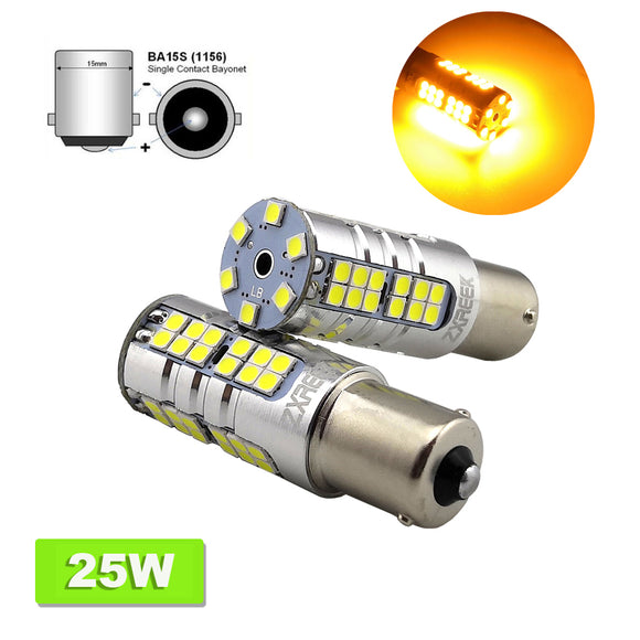 ZXREEK BA15S 1156 P21W S25 1500lm 25W 54 3030 SMD  Turn Signal Lights 9-30V Amber Yellow (Pack of 2)